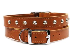 Leather Stud Collar Tan 39-48cm Size 5