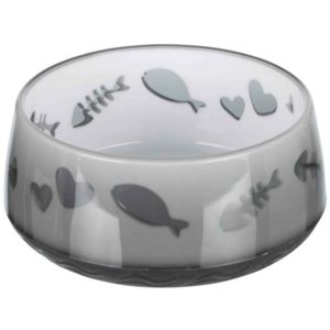 Cat Bowl With Fish Heart Motif Grey