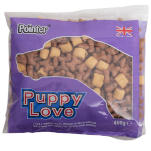 Dog Section > Biscuits, Treats & Chews > Pointer Display & Pre-Pack Treats < Previous Product Code| Next Product Code > POINTER PUPPY LOVE 400G