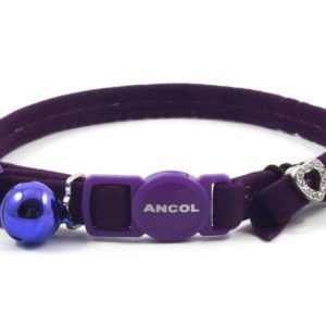 ancol velvety heart purple cat collar